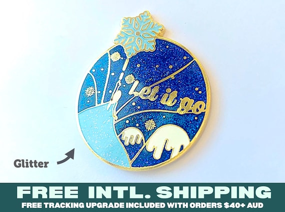 GLITTER ENAMEL PIN Let It Go | enchanting fantasy quote pins gold enamel lapel princess inspired ice queen inspiring minimal snow