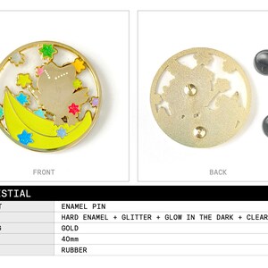 Celestial Owl Glow in the Dark Enamel Pin with Clear Details image 2