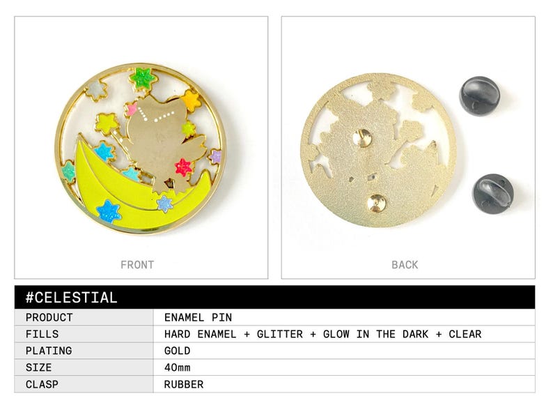 Celestial Owl Glow in the Dark Enamel Pin with Clear Details image 2