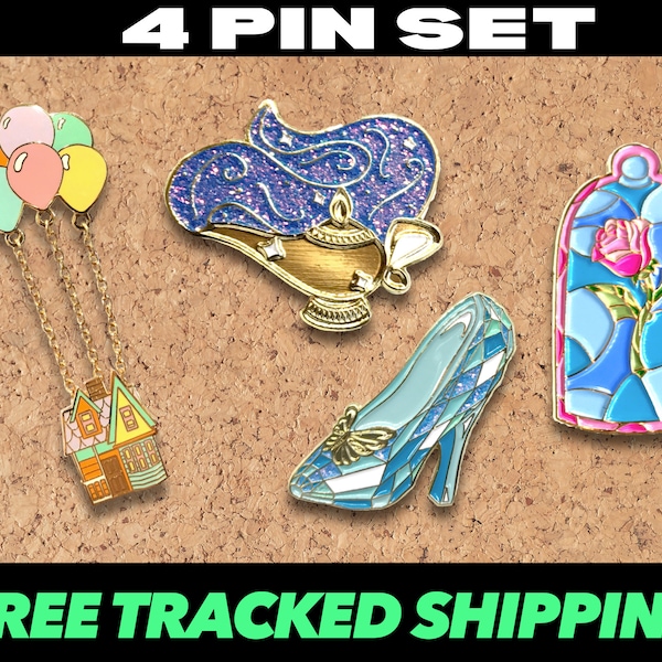 ENCHANTED ENAMEL PINS (discounted) : up house chain beauty beast rose magic gold fantasy