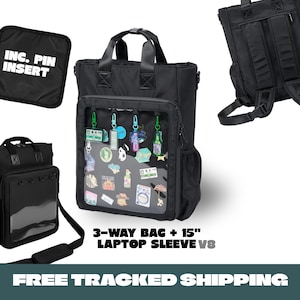 Black 3-Way ITA Backpack with Clear Pin Display Window and 15-Inch Laptop Sleeve