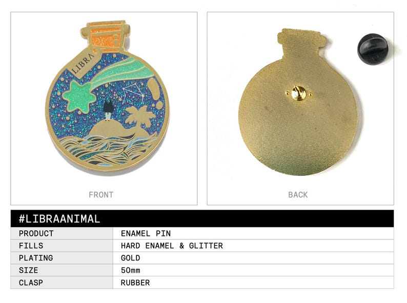 Libra Zodiac Wish Bottle Enamel Pin with Gold Plating and Glitter image 2