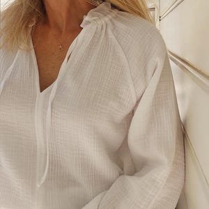 White Muslin Women Blouse, Long Sleeve Gauze Cotton Top, Breathable Loose Organic Blouse, Elegant Women Muslin Shirt, Boho Muslin Blouse