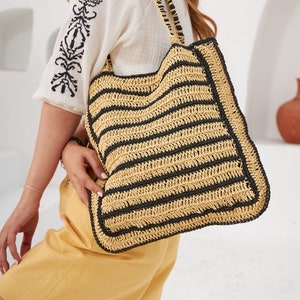 Straw Beach Tote bag l Hand Made Bag l The Limited l Summer Bag l Rafia natural bag l Crochet Hand Made Straw bag l Crochet Shopper Bag image 3