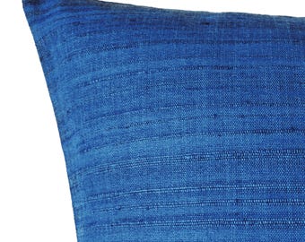 Cobalt Blue Slub Pillow Cover, Handmade Throw Cushion Cover Handmade.