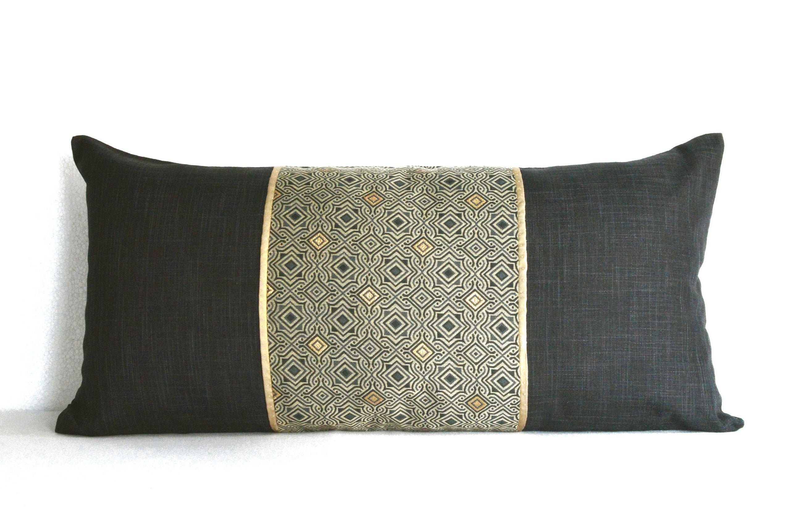 Black throw pillow cover 12x20 black lumbar pillow cover 14x24 Etsy