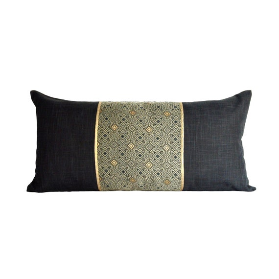 Lumbar Pillow Cover 12x20, Black Cushion Cover, Rectangular Throw