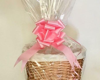 Make your own hamper basket kit, large buff hamper with clear cellophane and any colour bow (more colours available ie orange,black, gold)