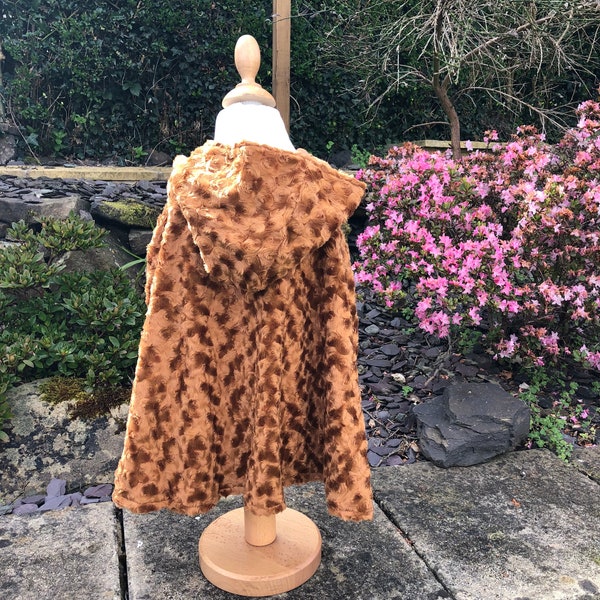 Handmade velor teddy bear poncho. Children’s tan brown.