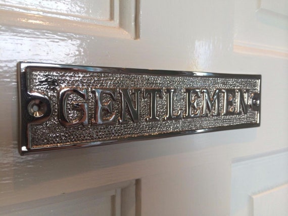 Gentlemen brass door plaque choice of three finishes - brass, antique or nickel. Matching screws provided. Traditional toilet bathroom sign