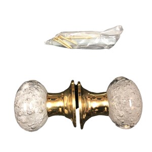 Beautiful pair of large bubble glass mortice door knob brass handles, delivered with brass screws and metal spindle.