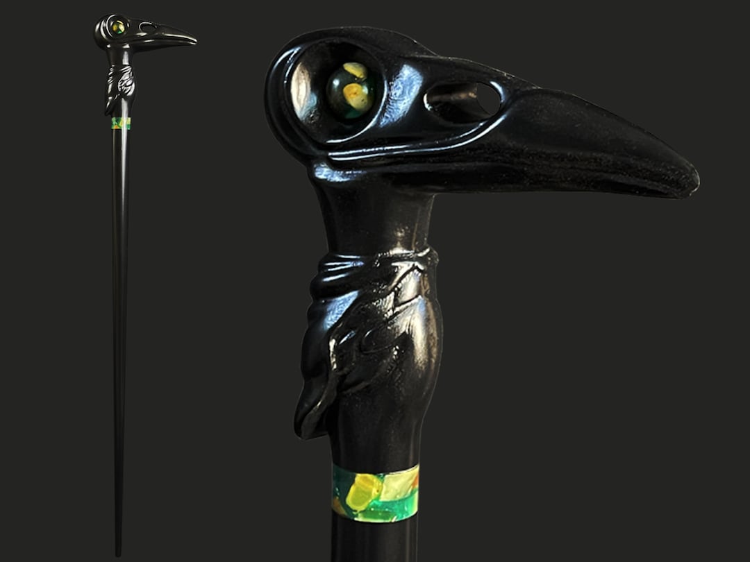 Raven Skull Cane Fancy Walking Canes Black Crow Skull Walking Cane Walking Stick Goth Style Etsy