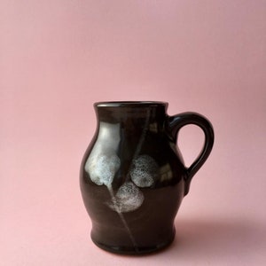 Vintage Black Ceramic Vase with Flower Decor
