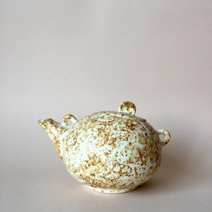 Ceramic Teapot White Brown Czech Vintage