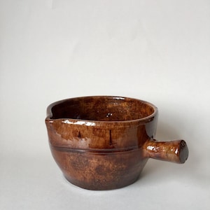 Vintage Studio Ceramic Glazed Brown Pottery Bowl with Handle