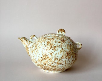 Ceramic Teapot White Brown Czech Vintage