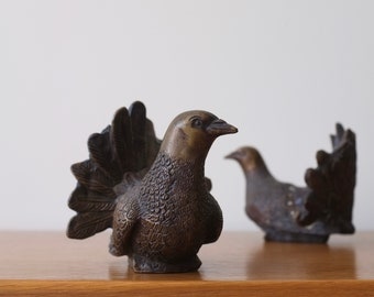 2 Bronze Figurines | Pigeon Bird | Cast Iron | France | Vintage