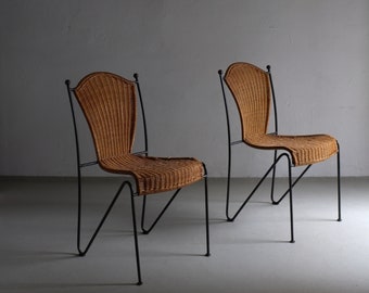 2 Wicker Iron Chairs | Frederick Weinberg | Garden Patio Outdoor Bistro | 1960s