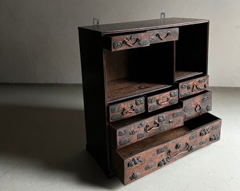 Gabinete de pared de té / Decoración de metal / Japón / Antiguo