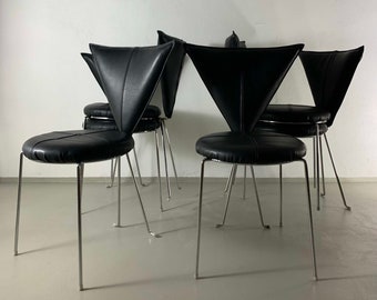 6 Black Metal Chairs LUBKE/Leatherette/Germany/Vintage