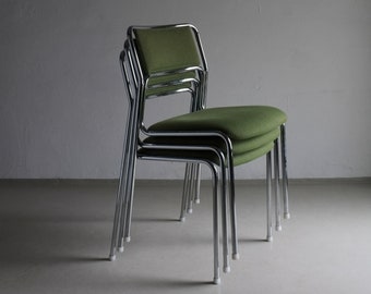 3 Tubular Steel Stacking Chairs | Green | Sweden | Vintage