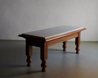 White Marble Carved Oak Coffee Table | Vintage