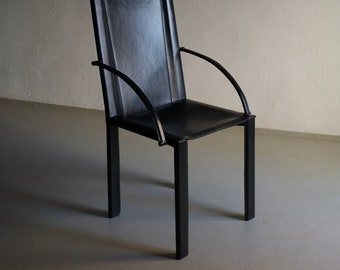 Postmodern Black Leather Chair / Matteo Grassi / Italy / Vintage