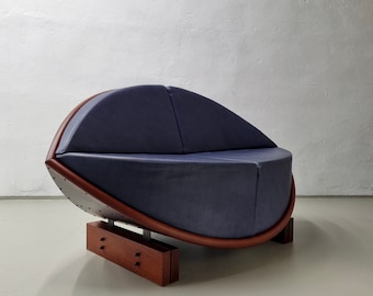 Källemo Blaues Ledersofa/&quot;Keflavik&quot; von Sigurdur Gustafsson/Mahagoni Stahl Leder/2000er Jahre/Vintage