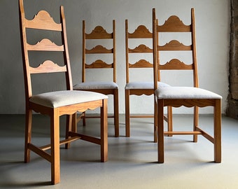 4 Pine Dining Chairs | Ladder Back | C.E. Ekström | Sweden | Mid-Century