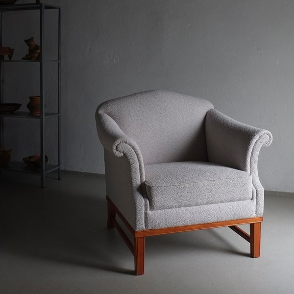 Fauteuil gris bouclé | Coton Dedar | Suède | millésime