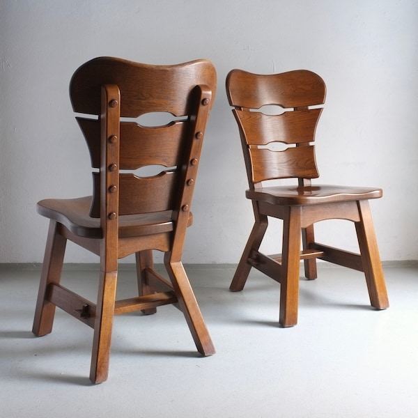 ON HOLD | 2 Brutalist Ladder Back Chairs | Belgium | Vintage