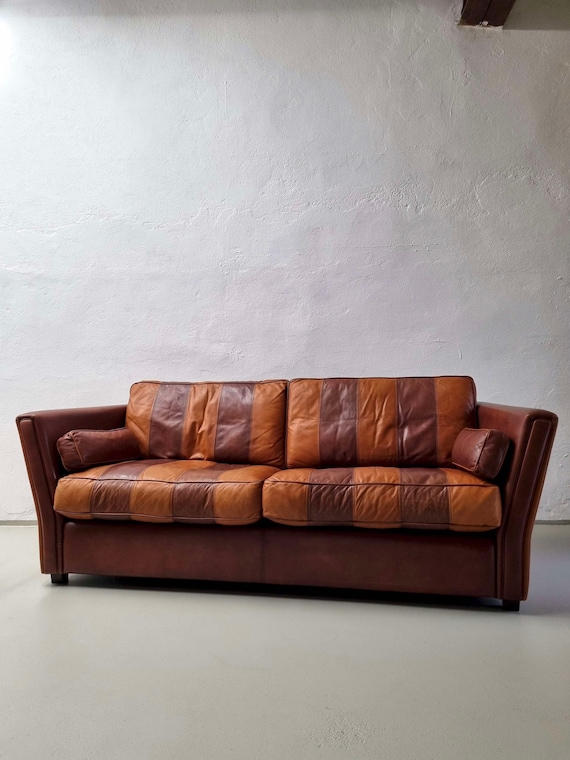 Orange brown leather sale sofa