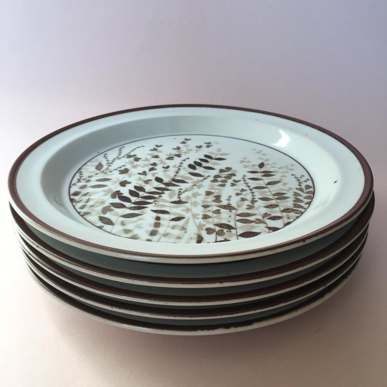 5 Vintage Swedish Pottery Dinner Plates with Floral Design image 3