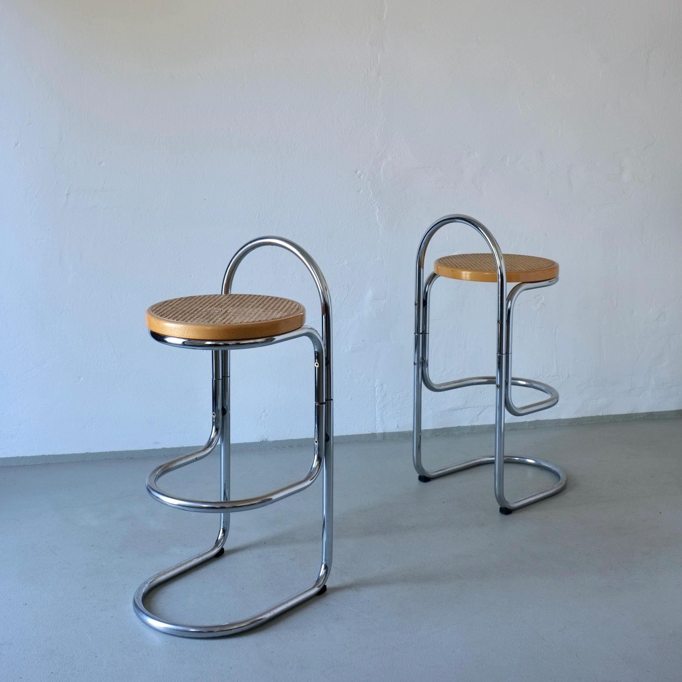 2 Tubular Chrome and Cane Bar Stools | 1970s - Etsy
