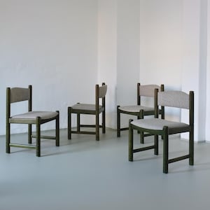 4 Green Carved Wooden Chairs | Scandinavia | 1960s