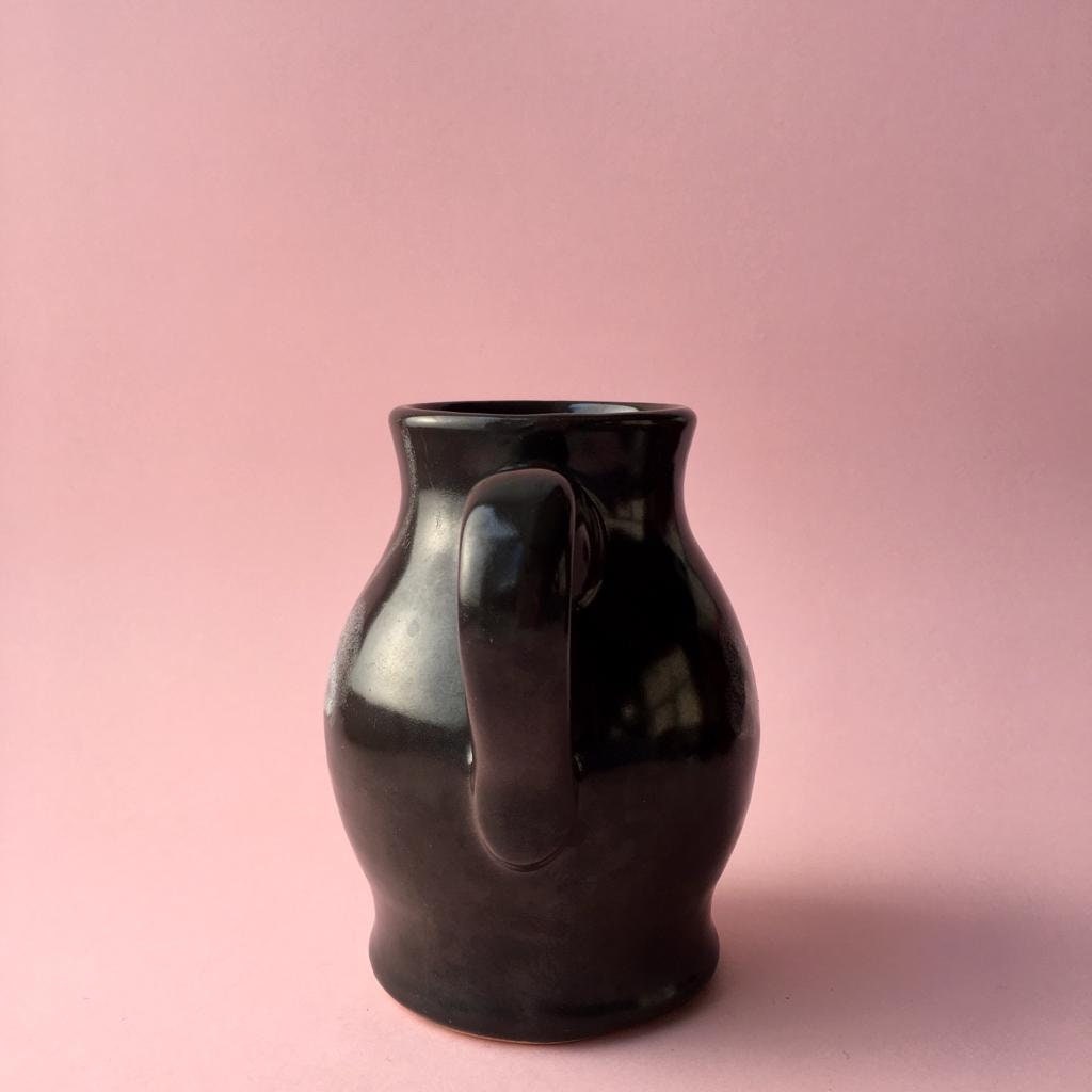 Vintage Black Ceramic Vase With Flower Decor - Etsy