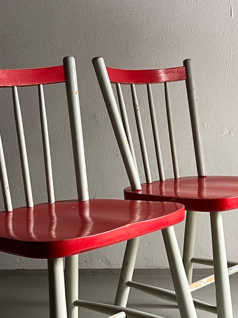 2 Red-Gray Scandinavian Chairs/MCM/Mid-Century/Vintage image 3