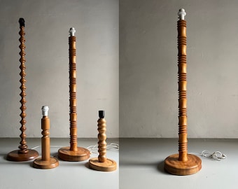 Carved Pine Floor Lamp | Solid Wood | Sweden | Vintage
