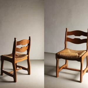 2 Oak Razor Blade Chairs | Rush Seat | Brutalist | Vintage