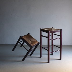 Rush Seat Stool and Bar Stool | Italy | 1970s | Vintage
