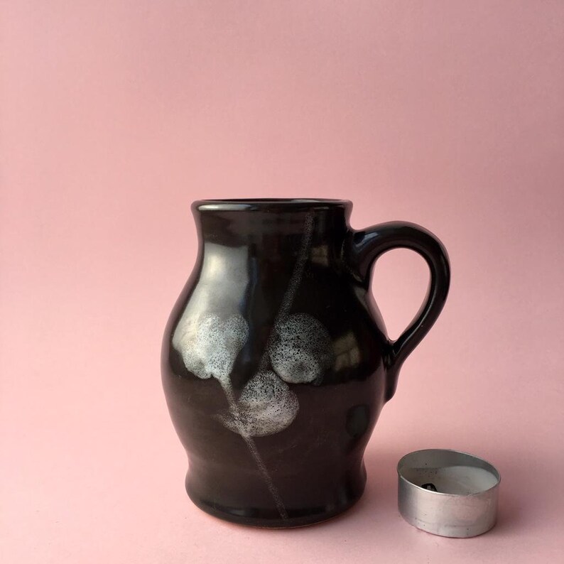 Vintage Black Ceramic Vase With Flower Decor - Etsy