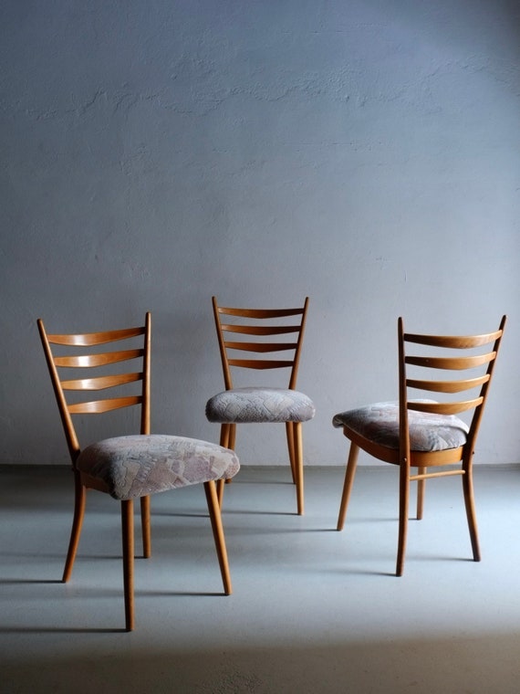 3 sedie con schienale a scala / sedia da pranzo Mid-Century / Vintage -   Italia