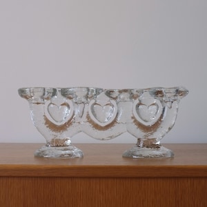 Portacandele in vetro artistico a forma di cuore/Staffan Gellerstedt/Pukeberg Glasbruk Svezia/Vintage