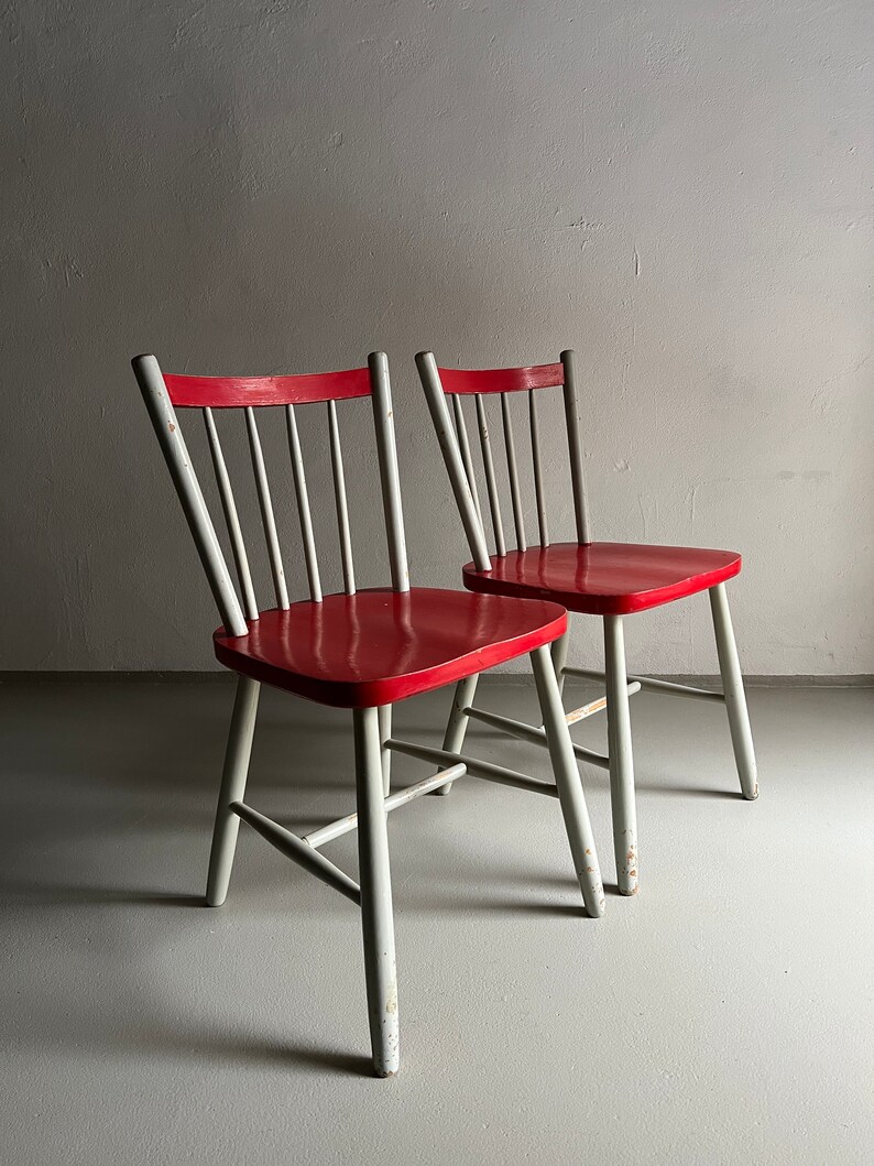 2 Red-Gray Scandinavian Chairs/MCM/Mid-Century/Vintage image 9