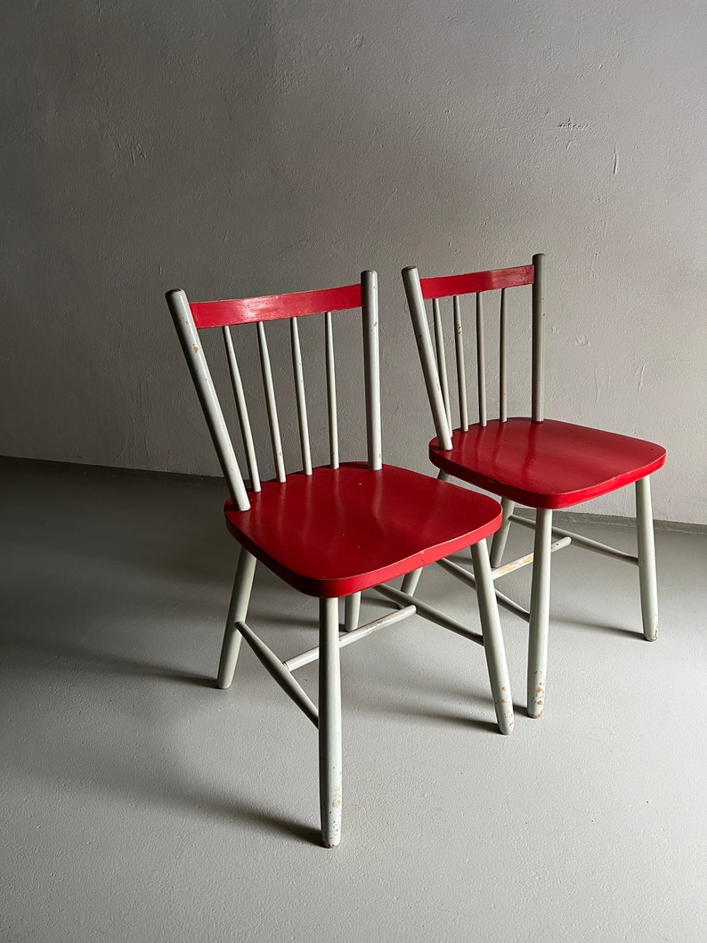 2 Red-Gray Scandinavian Chairs/MCM/Mid-Century/Vintage image 2