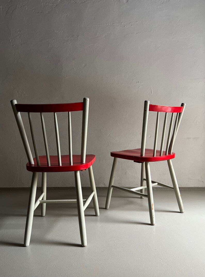 2 Red-Gray Scandinavian Chairs/MCM/Mid-Century/Vintage image 5