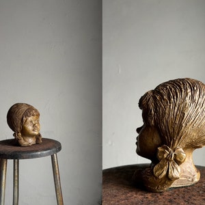 Steingut Mädchen Kopf Skulptur | Keramik Figur | Niederlande | Jahrgang