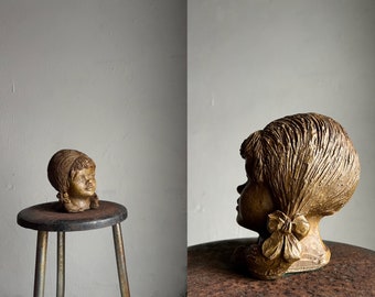 Stoneware Girl Head Sculpture | Ceramic Figurine | Netherlands | Vintage