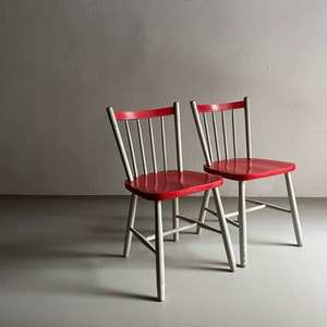2 Red-Gray Scandinavian Chairs/MCM/Mid-Century/Vintage image 1