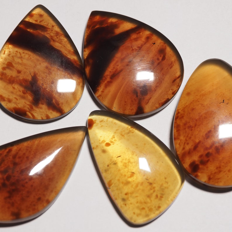 Indonesian blue Amber Cabochons with floral inclusions loose gemstones C0004